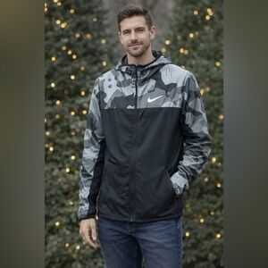 Nike Men’s Black/Gray Flex Camo Zip Training Full Zip Long Sleeve Hoodie Size S